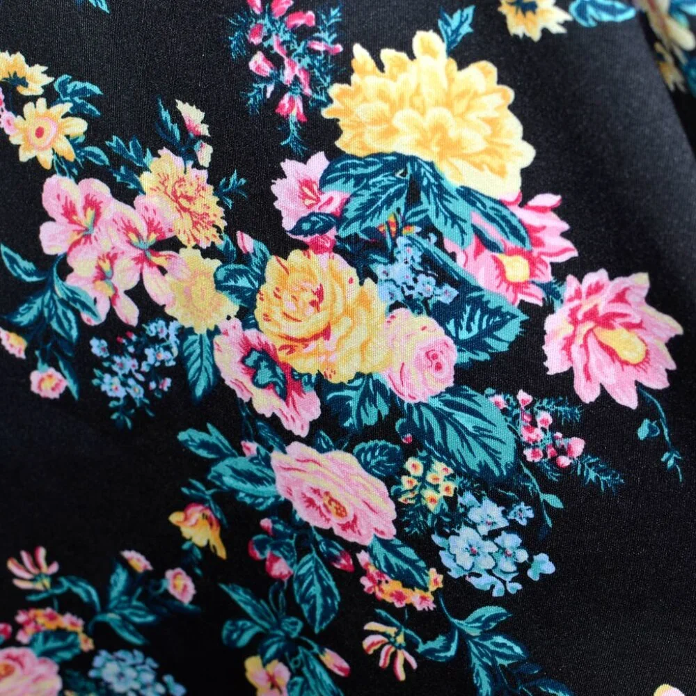 Plus Size 2X Ashley Nell Tipton Vintage Style Floral On Black Midi Skirt - Picture 3 of 12